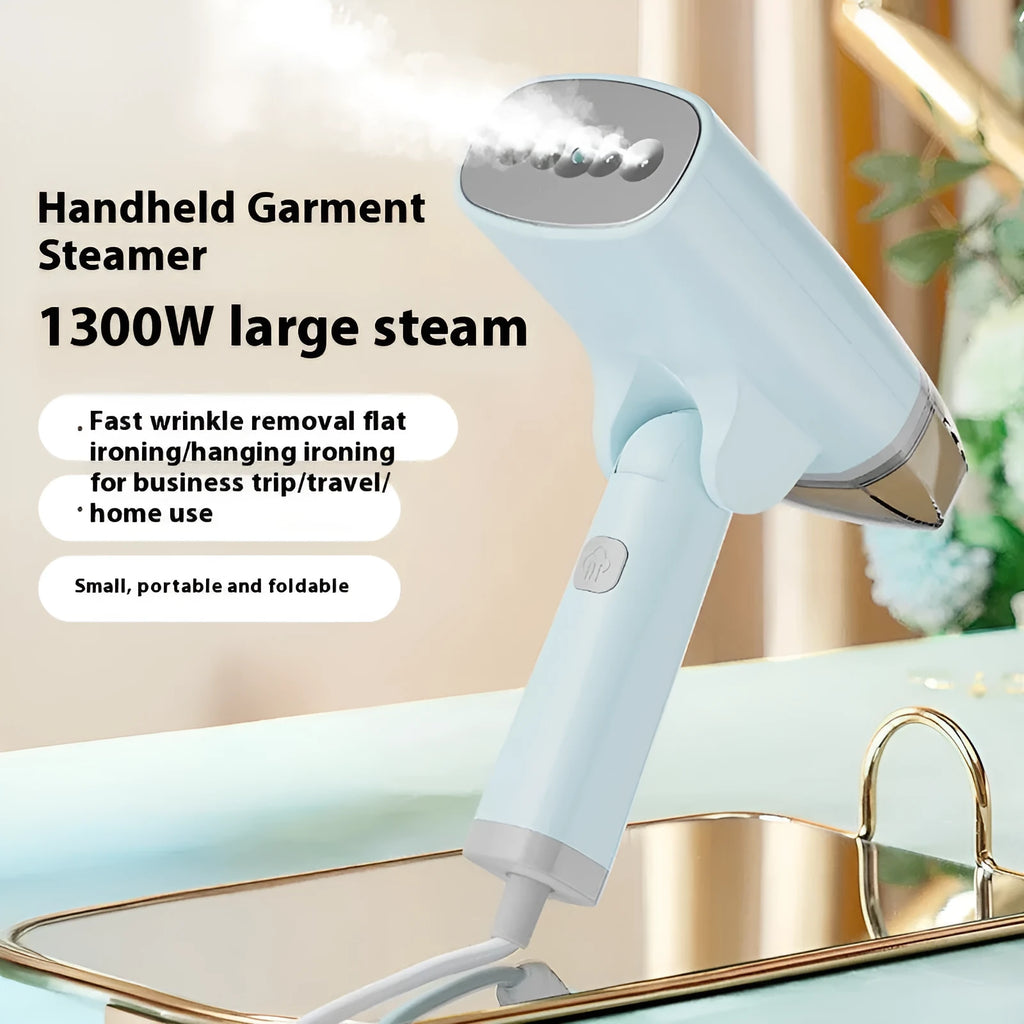 Handheld garment steamer and steam iron in blue or white with 1300W power and 85ml tank