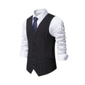 Men's striped suit vest in polyester with non-ironing fabric, shown in a red striped colour option.