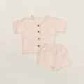 Children's 100% cotton short sleeve and trouser set in beige apricot or light green, sizes 73cm to 110cm