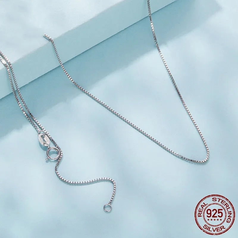 S925 sterling silver box chain necklace in silver finish, 40cm length