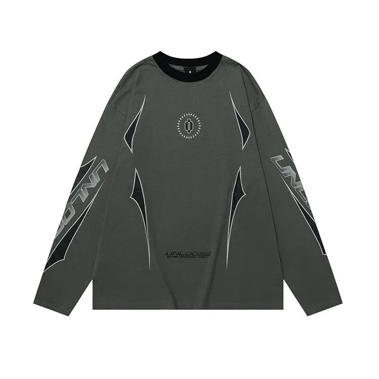 Grey cotton pullover jumper with drop shoulder sleeves and round neck in loose fit style