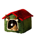 Christmas cat nest in red top elk colour with removable cover, made from cotton and PP cotton, on display as a pet bed