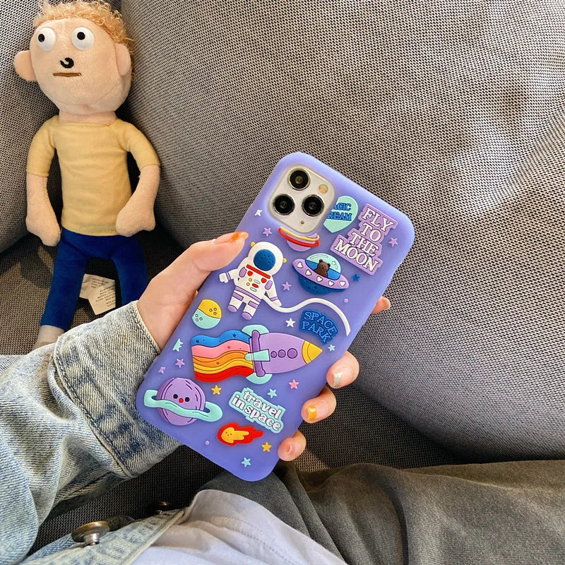 Spaceman astronaut cartoon design mobile phone case in translucent purple silicone for iPhone