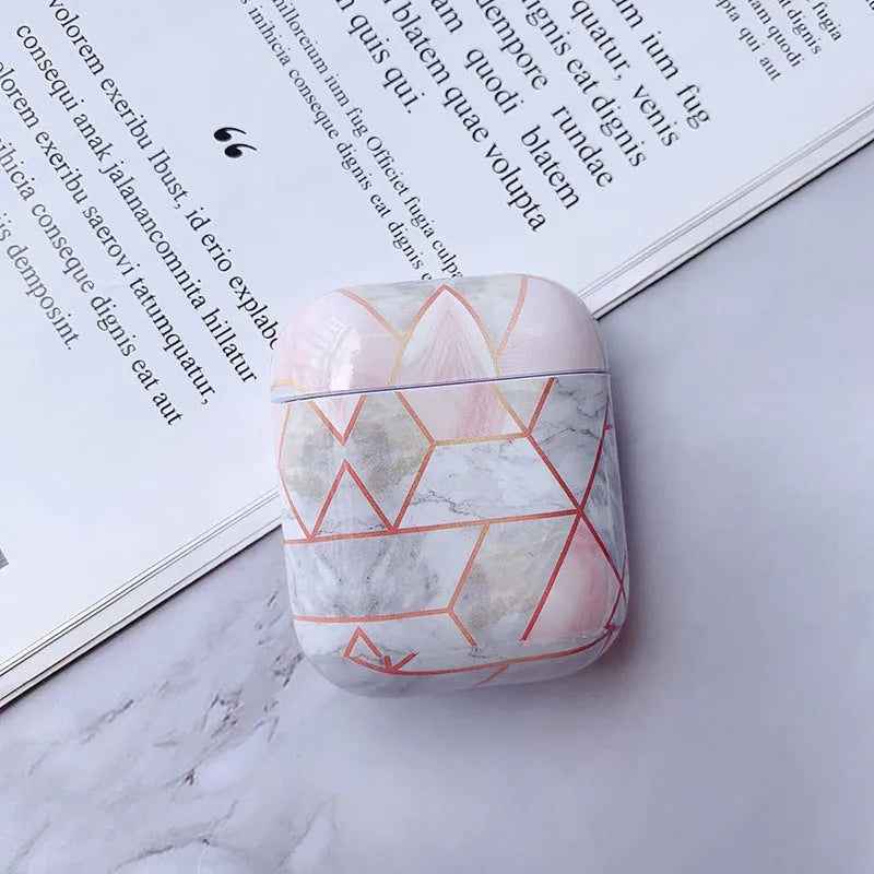 White marble pattern hard PC protective case for Apple AirPods wireless earphone charging box