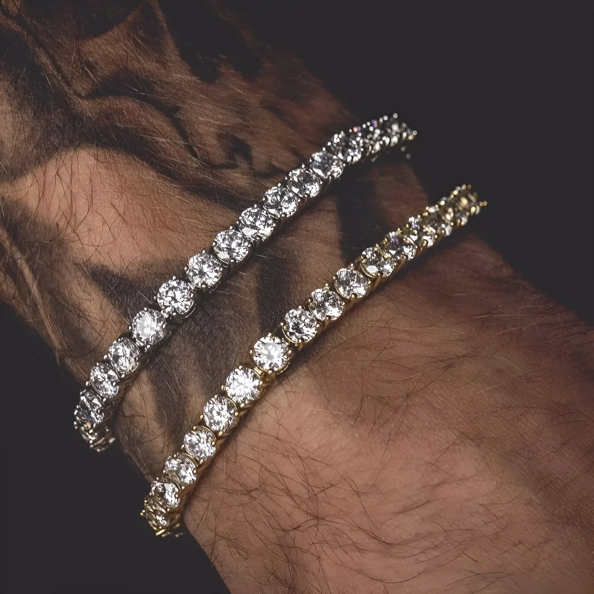 Men's hip hop bracelet with single row iced out rhinestones chain bling design in geometric styling