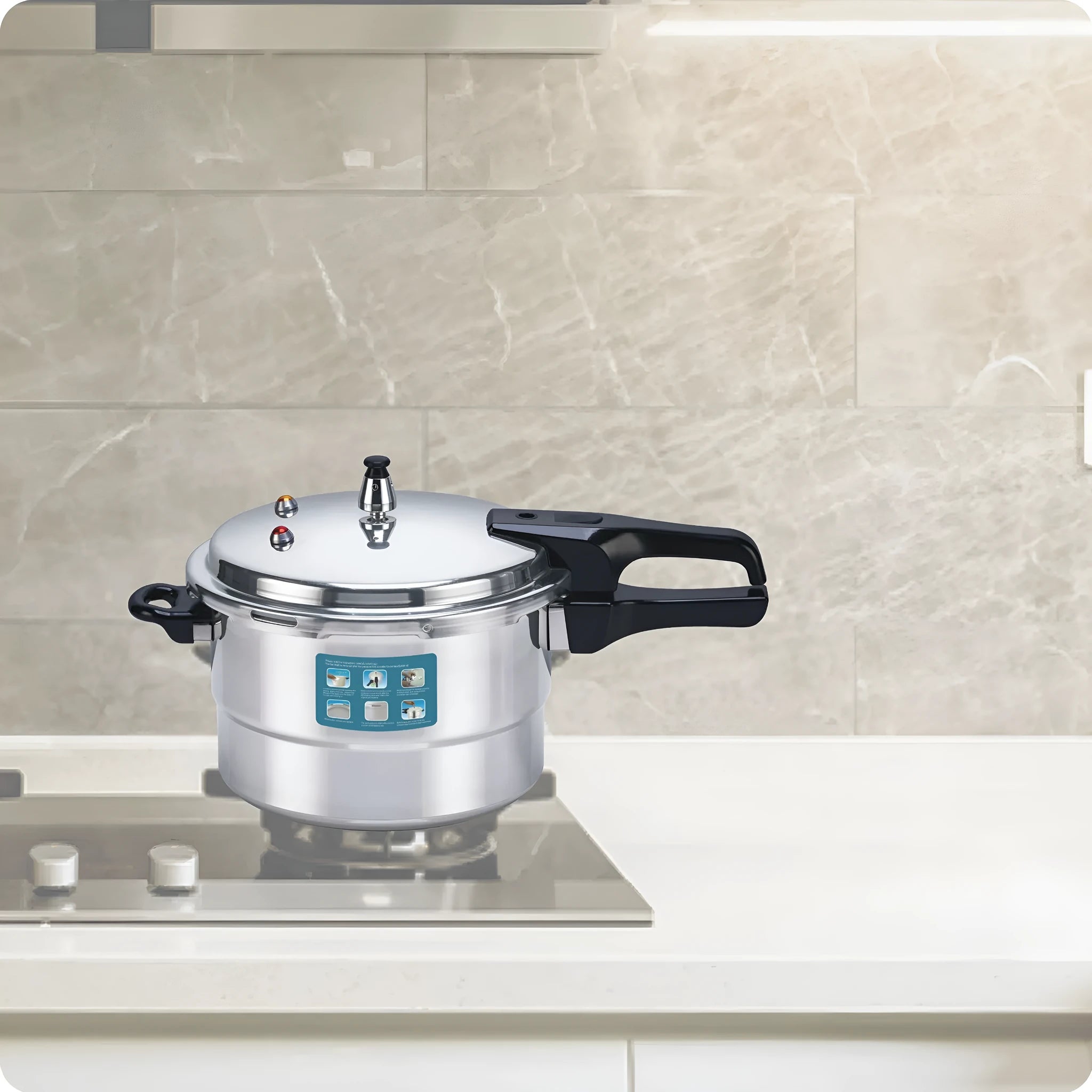 Universal 22cm 5L white aluminium alloy pressure cooker with double-sole bottom for gas and induction hobs