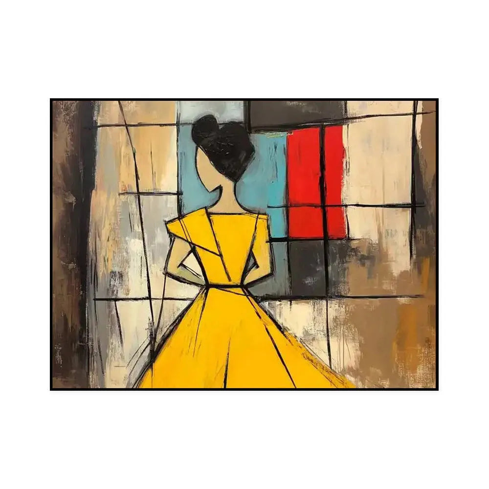 Abstract woman handmade oil painting in brown and green tones on canvas, vertical orientation, wabi sabi style, no frame