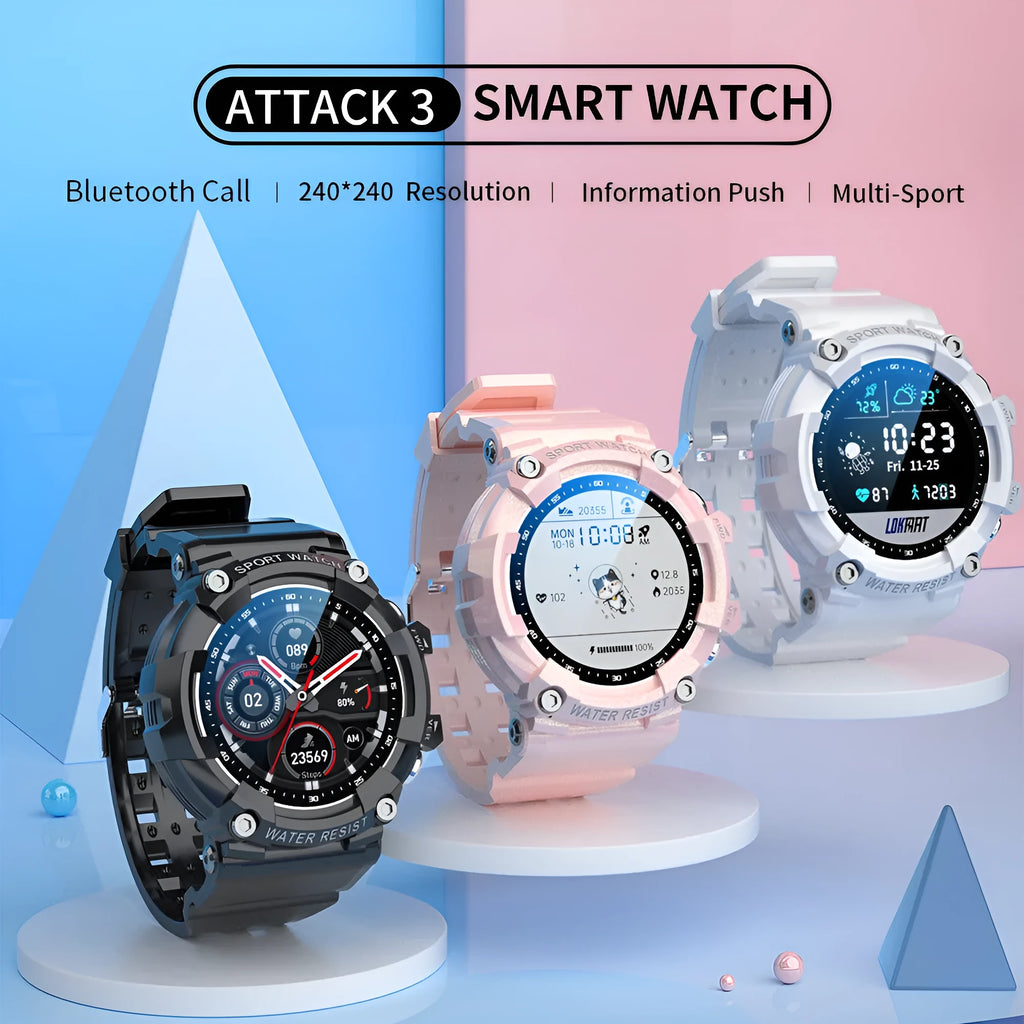 ATTACK 3 IP67 waterproof smart Bluetooth sports watch with round colour screen and TPU strap