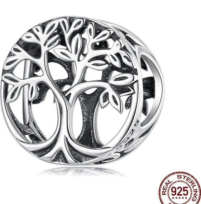 Single S925 sterling silver hollow lucky tree bead with pearlescent finish, 1.0cm high