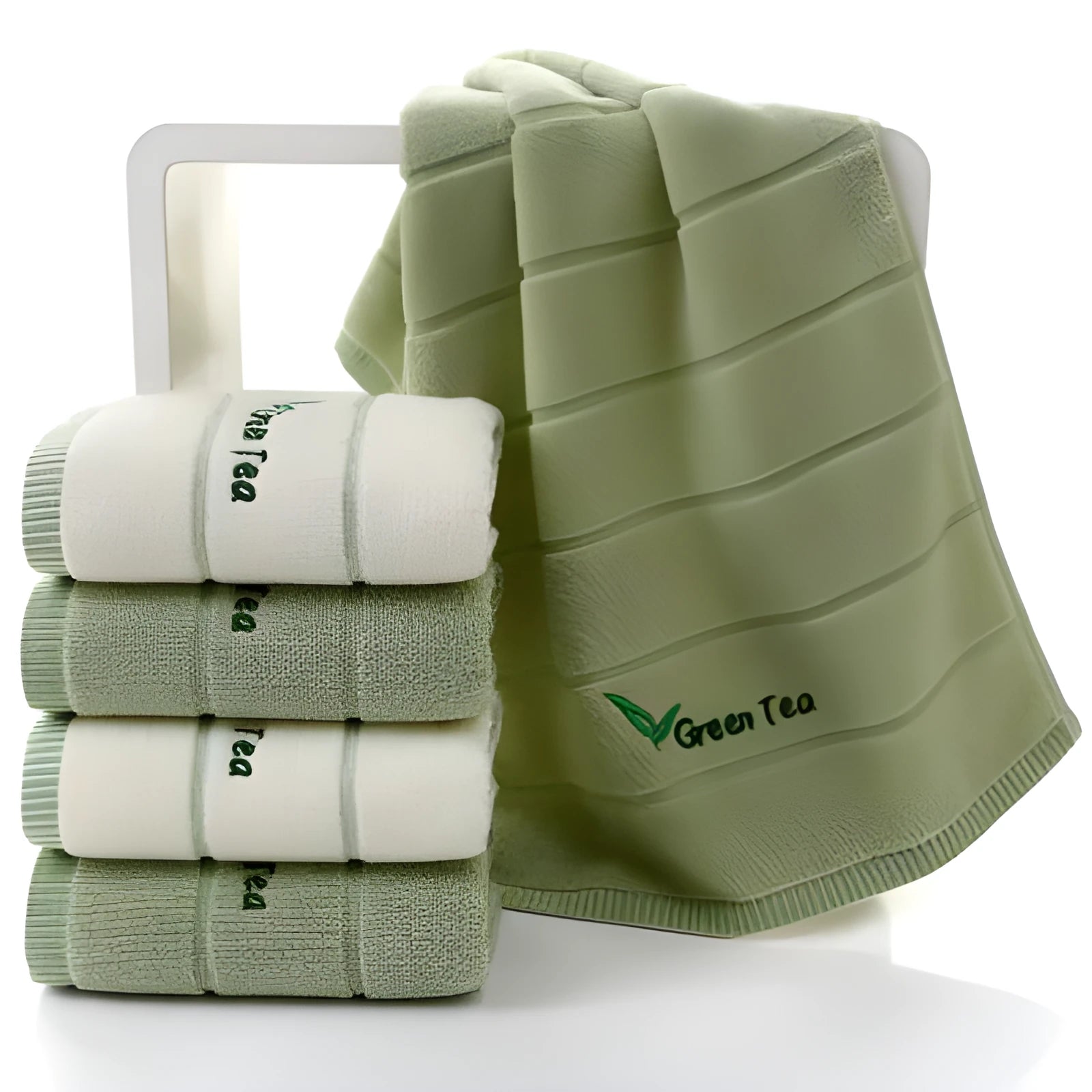 Pure cotton embroidered face washing towel 34x74 cm in green