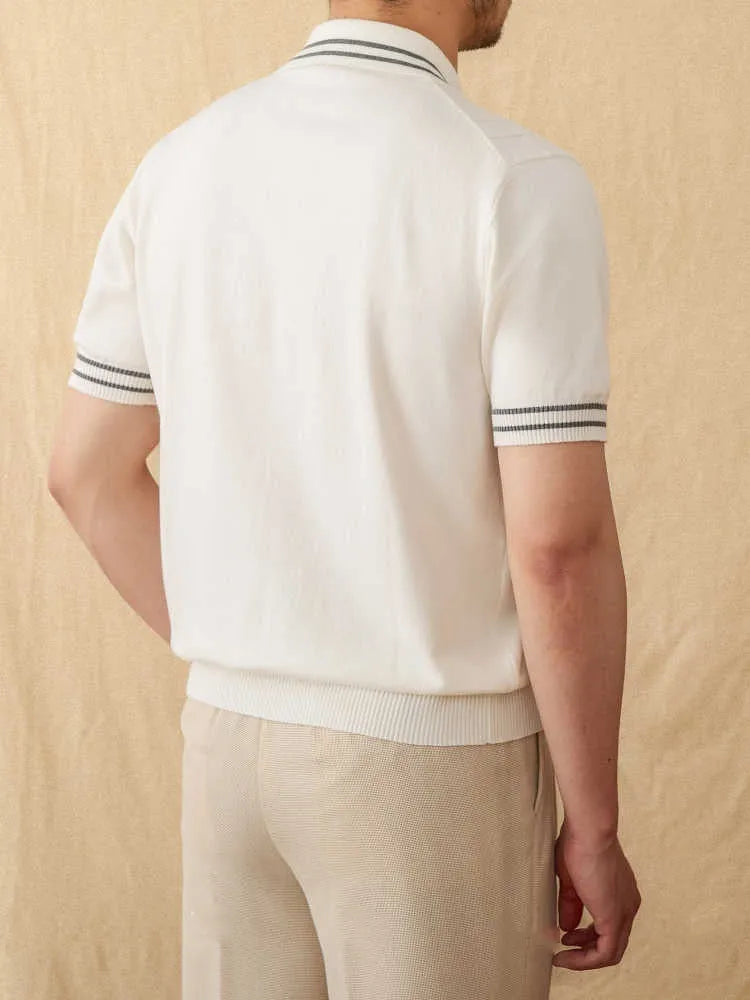 Cotton blend short-sleeved lapel polo shirt in apricot, coffee, and white colours