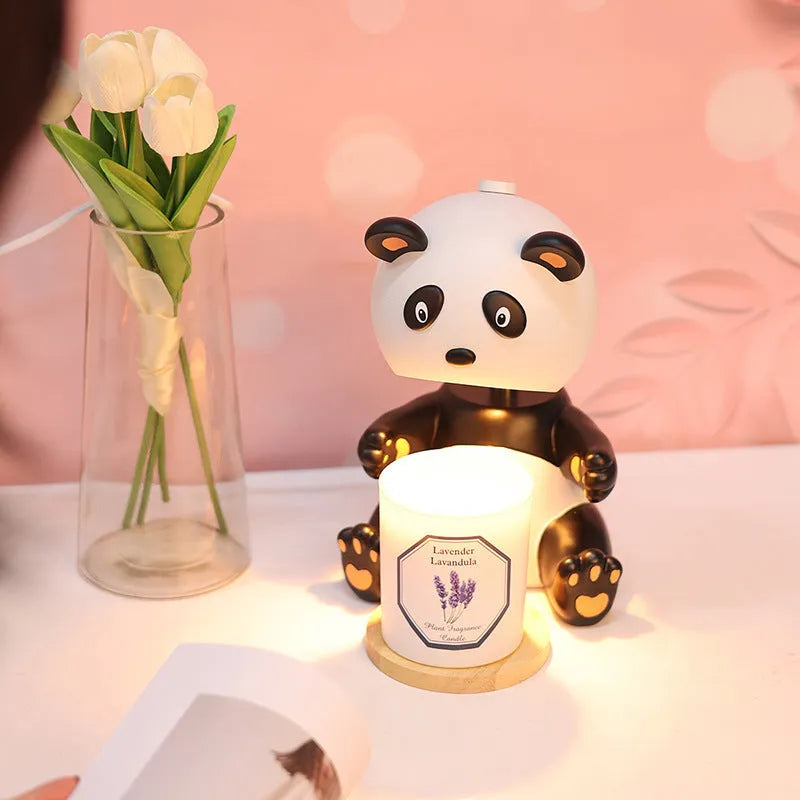 Panda-shaped aromatherapy wax melting table lamp with ambience light function, modern simplicity design, 220V