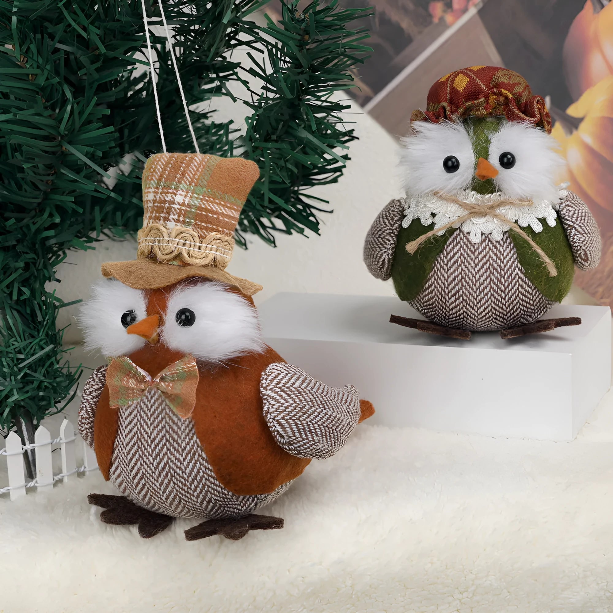 Thanksgiving harvest owl bird window pendant ornament in orange and green colours