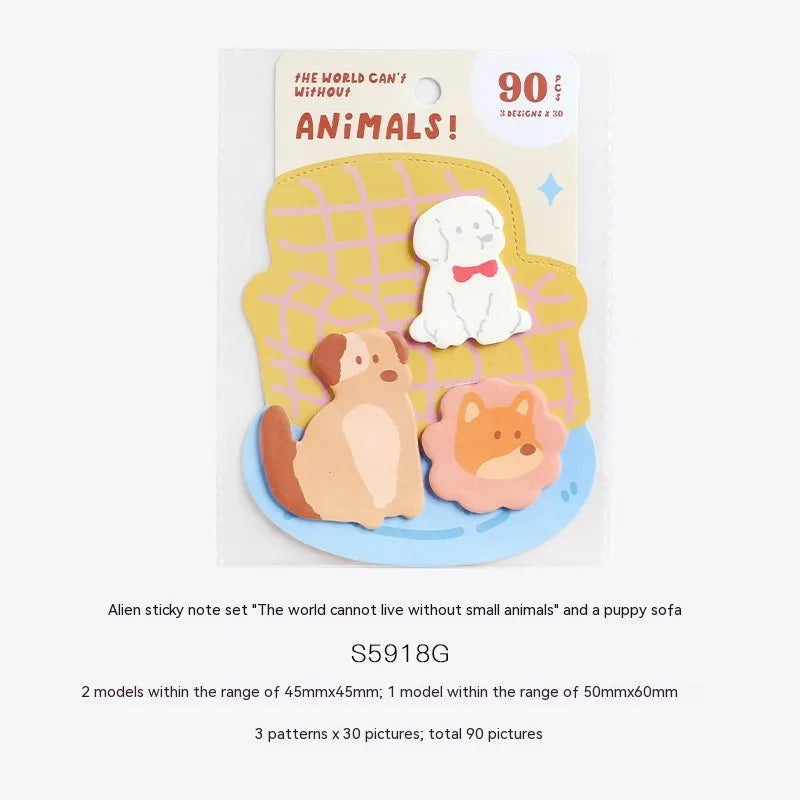 Small animal-shaped sticky note pad with designs like a kitten, puppy, bunny, and sea otter.
