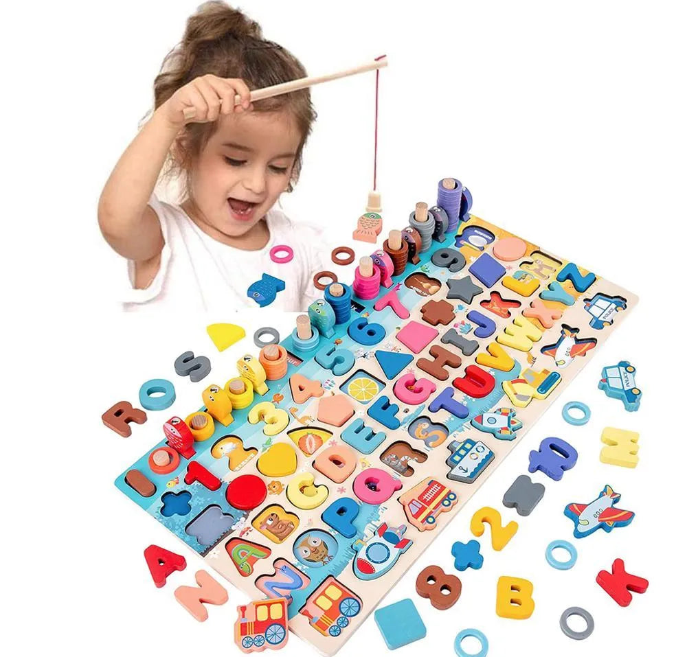 Montessori wooden maths and fishing board, digital board colour, 22.2 x 45.2 x 6cm, for ages 1 to 3