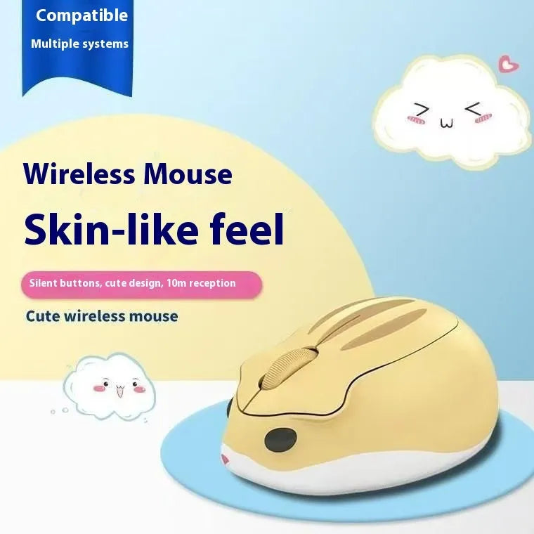 Hamster wireless Bluetooth mouse in yellow, pink, or grey mute colours showing compact design