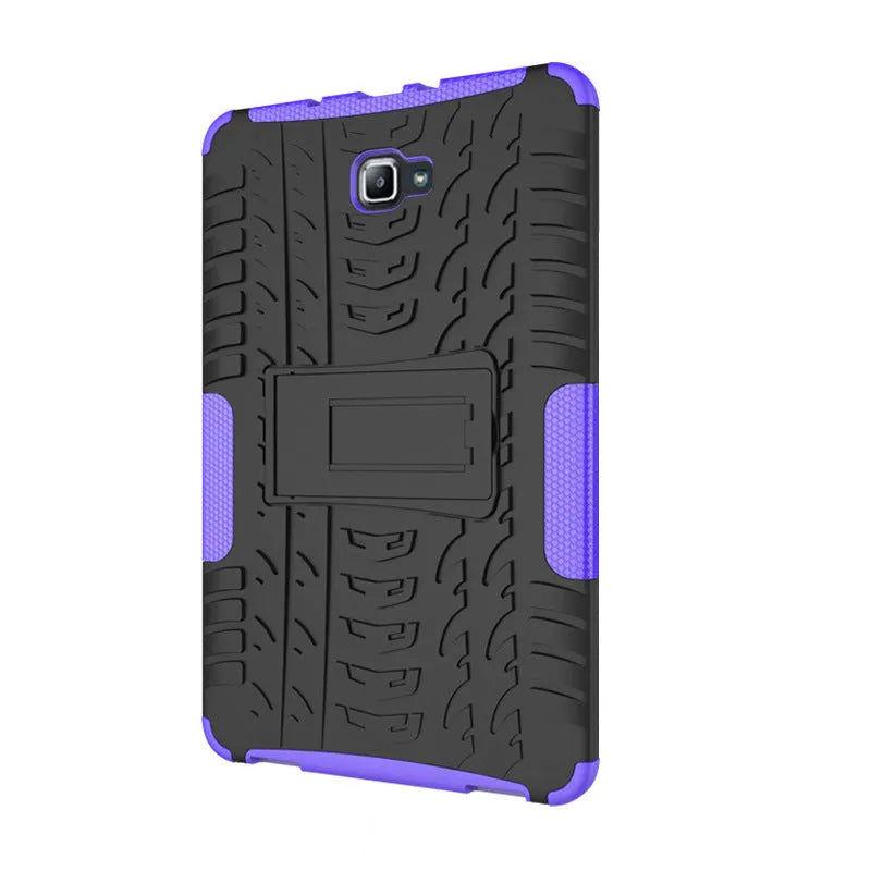 Samsung Galaxy Tab A 10.1 2016 plate bracket shell protective case in black with stand and tyre pattern