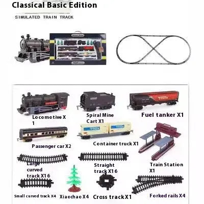 Retro electric rail car small train assembled model plastic educational toy for kids hands-on learning