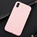 Luxury grid weaving pattern TPU phone case for iPhone with raised screen and camera protection.