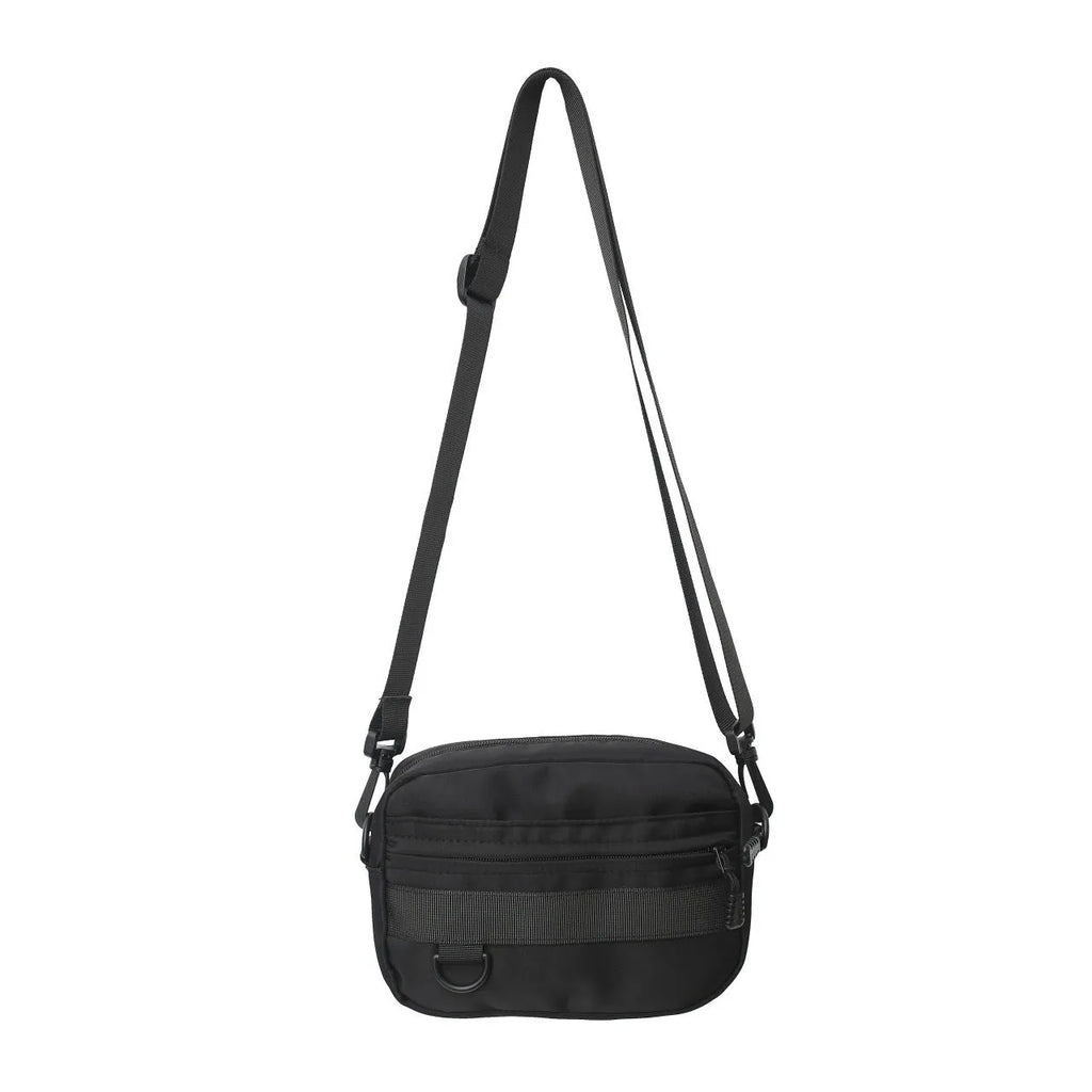 Men's nylon crossbody messenger bag in solid colour with visible sewing thread detail