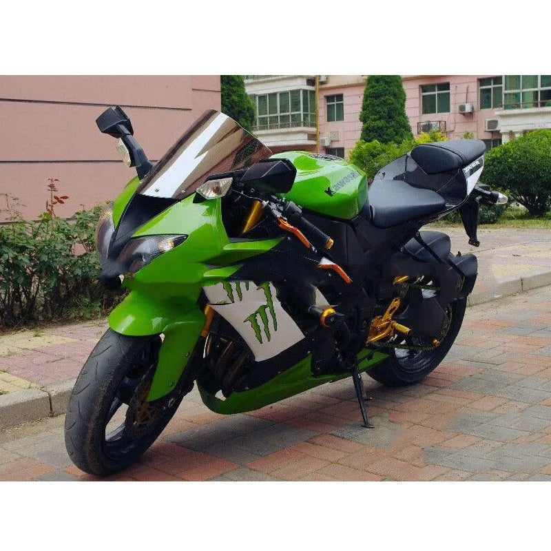 Transparent blue and brown motorcycle windscreen for Kawasaki ZX-6R and ZX-10R sportbikes.