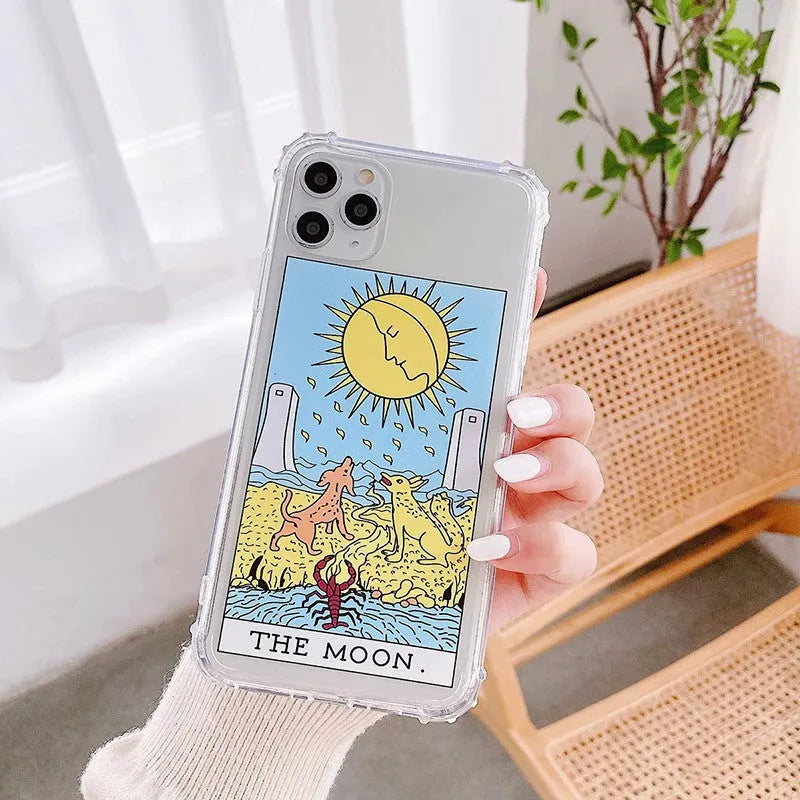 Retro cartoon graffiti design iPhone case showing sun and moon colour options on a silicone back cover.