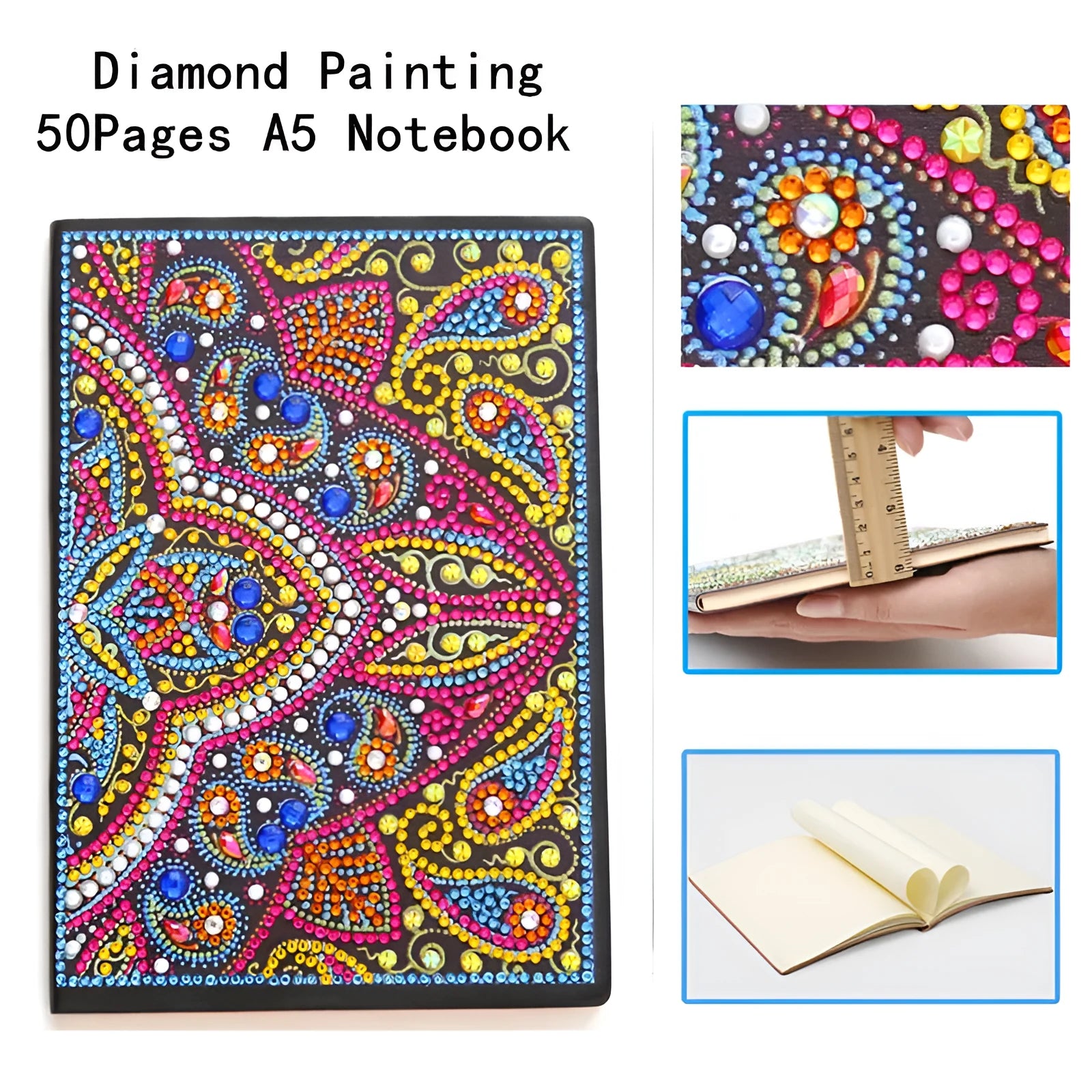5D diamond notebook with multicolour resin rhinestone cover, 15x21cm size