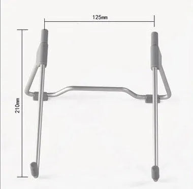 Grey aluminium alloy and engineering plastic foldable mobile phone and laptop stand on a desk.