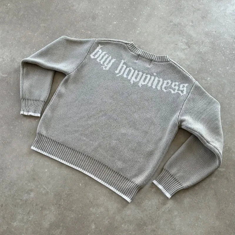 Grey loose fit jacard knit pullover coat with long sleeves made from acetate fibre