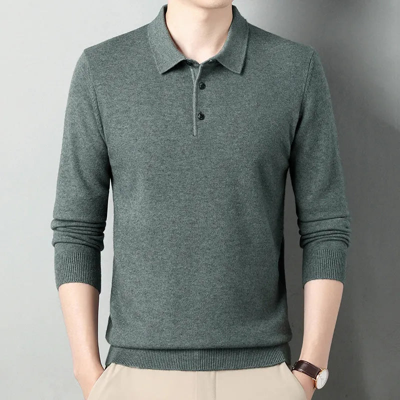 Winter wool lapel coat for men in camel colour, long sleeves, simple style, thickening fabric
