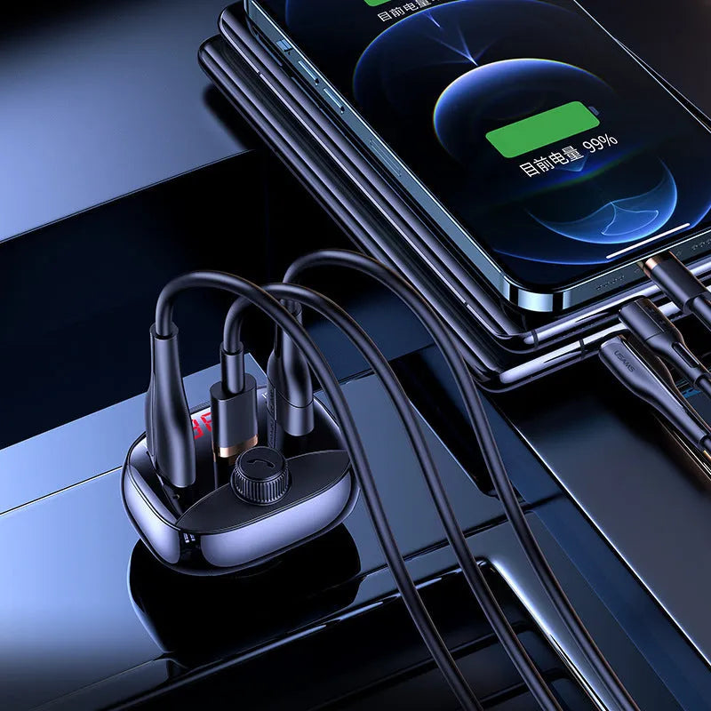 Black Bluetooth receiver car cigarette lighter charger with USB output for 24V vehicles