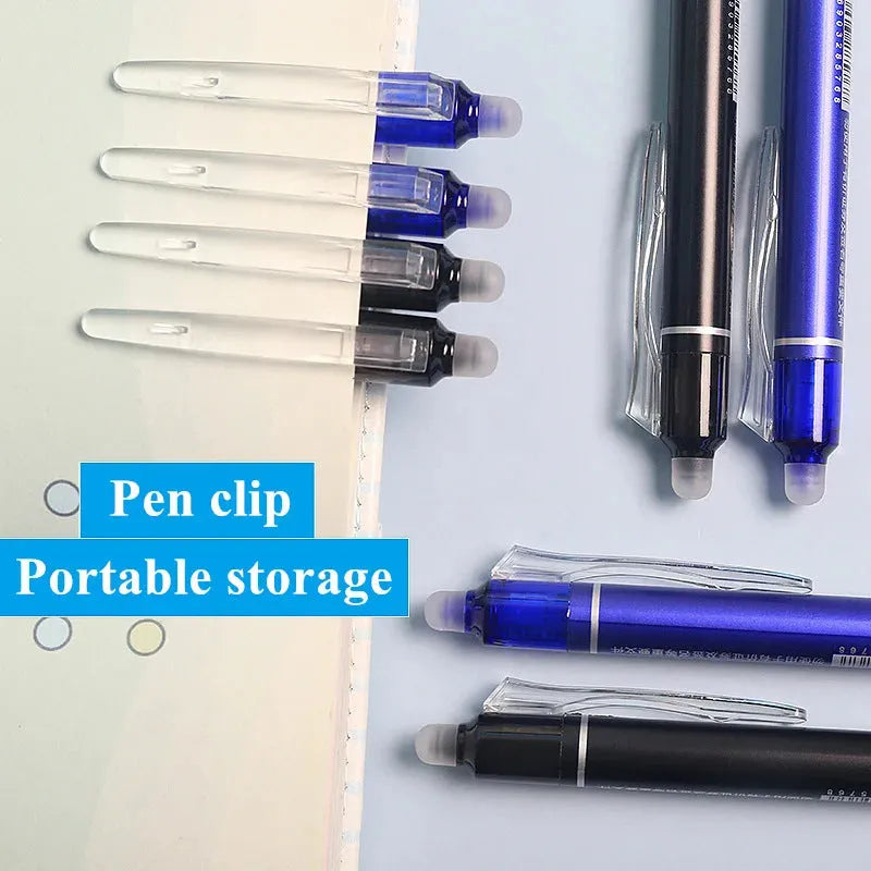 Hot erasable push gel pen 0.5mm with stainless steel nib, blue or black refill options
