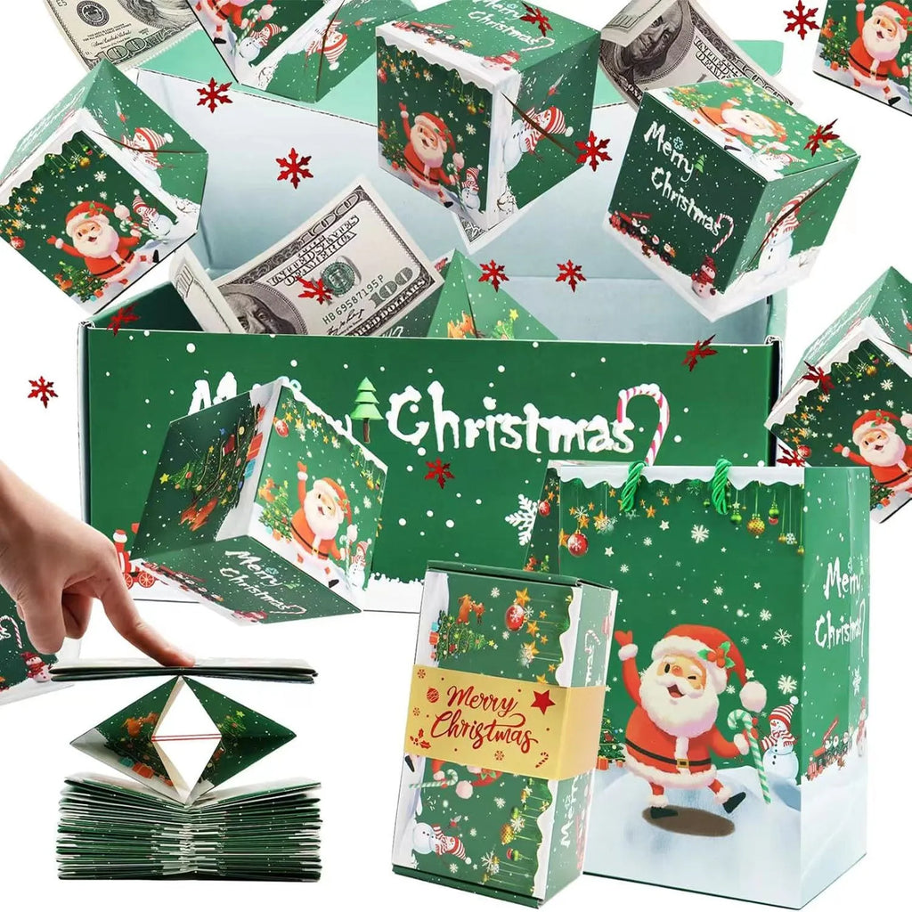 Creative surprise box birthday gift set with bounce boxes in Santa snowman design includes gift box and gift bag