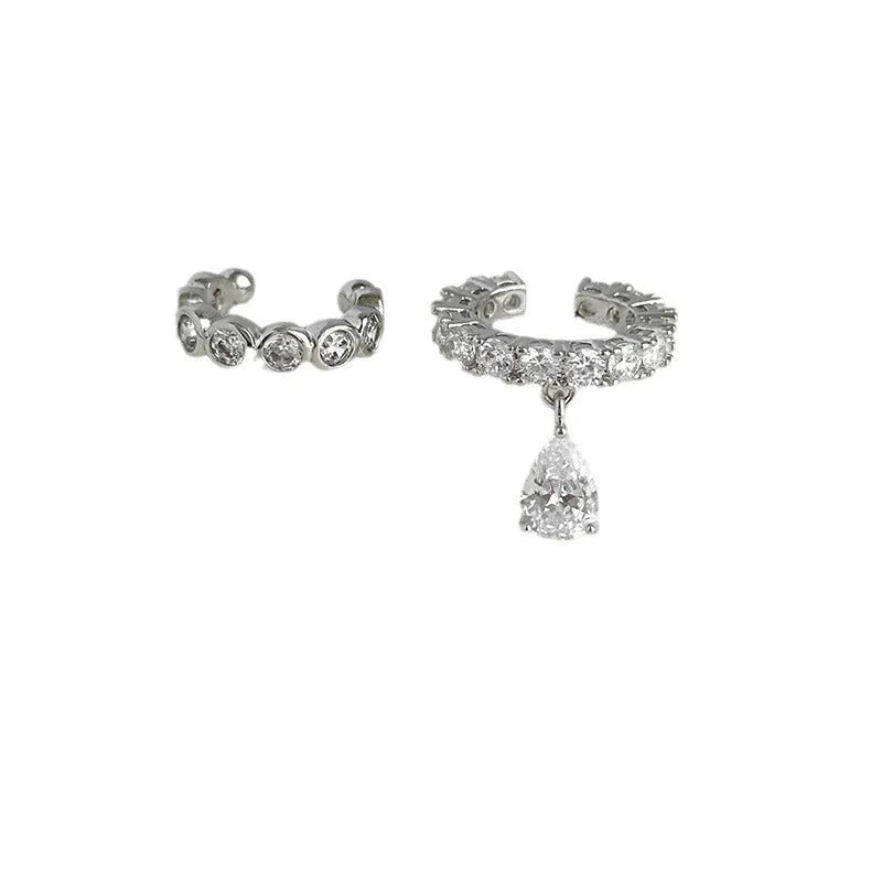 Double-layer water drop ear clip copper geometric Korean style electroplating finish on ear