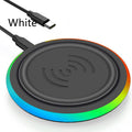 Ultra-thin round 10W desktop wireless phone charger in white, with Type-C port, shown on a desk surface