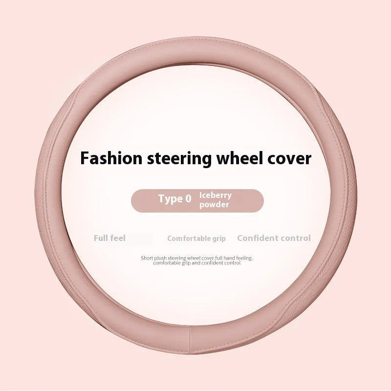 Leather steering wheel cover in navy blue for 38cm car steering wheel