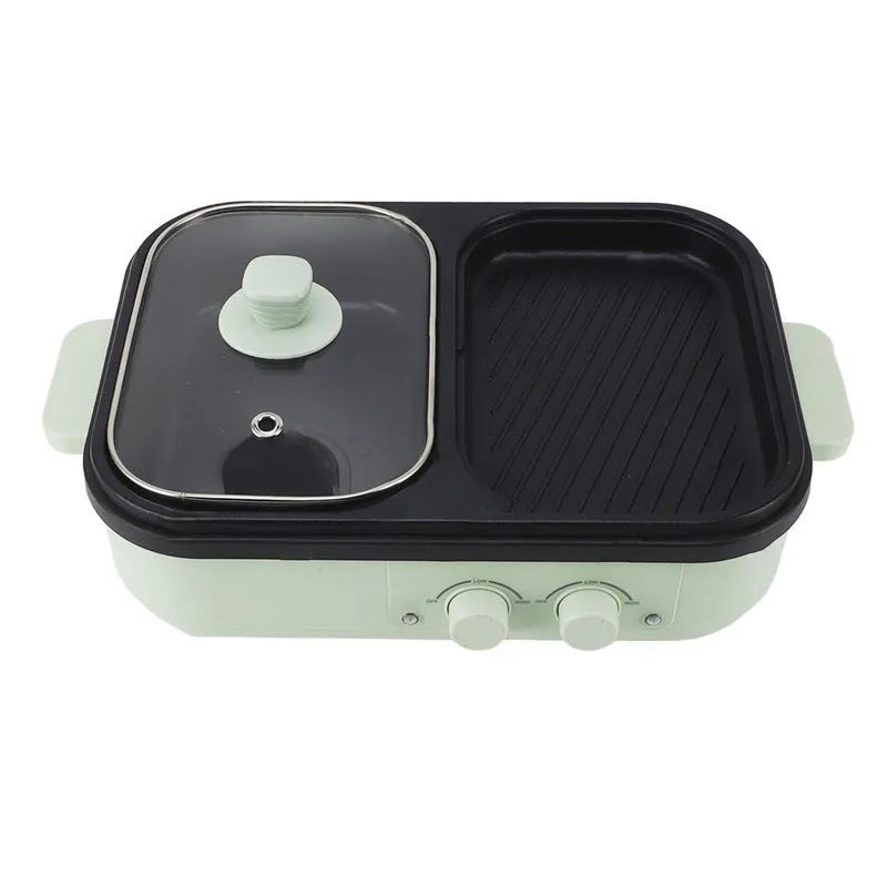 White or green electric hot pot with frying oven function, 1300W power, 390mm length