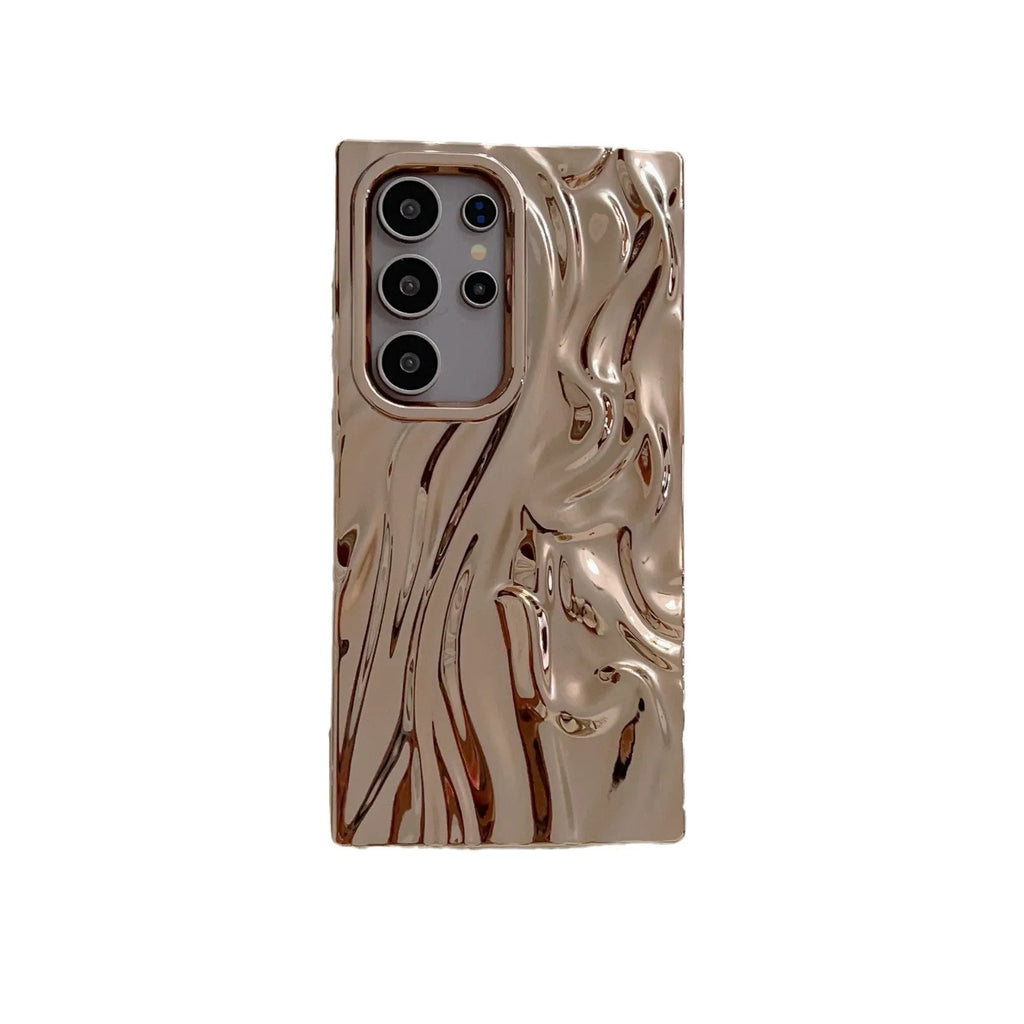 Three-dimensional pleated electroplating TPU phone case for Samsung with fall protection in glossy silver