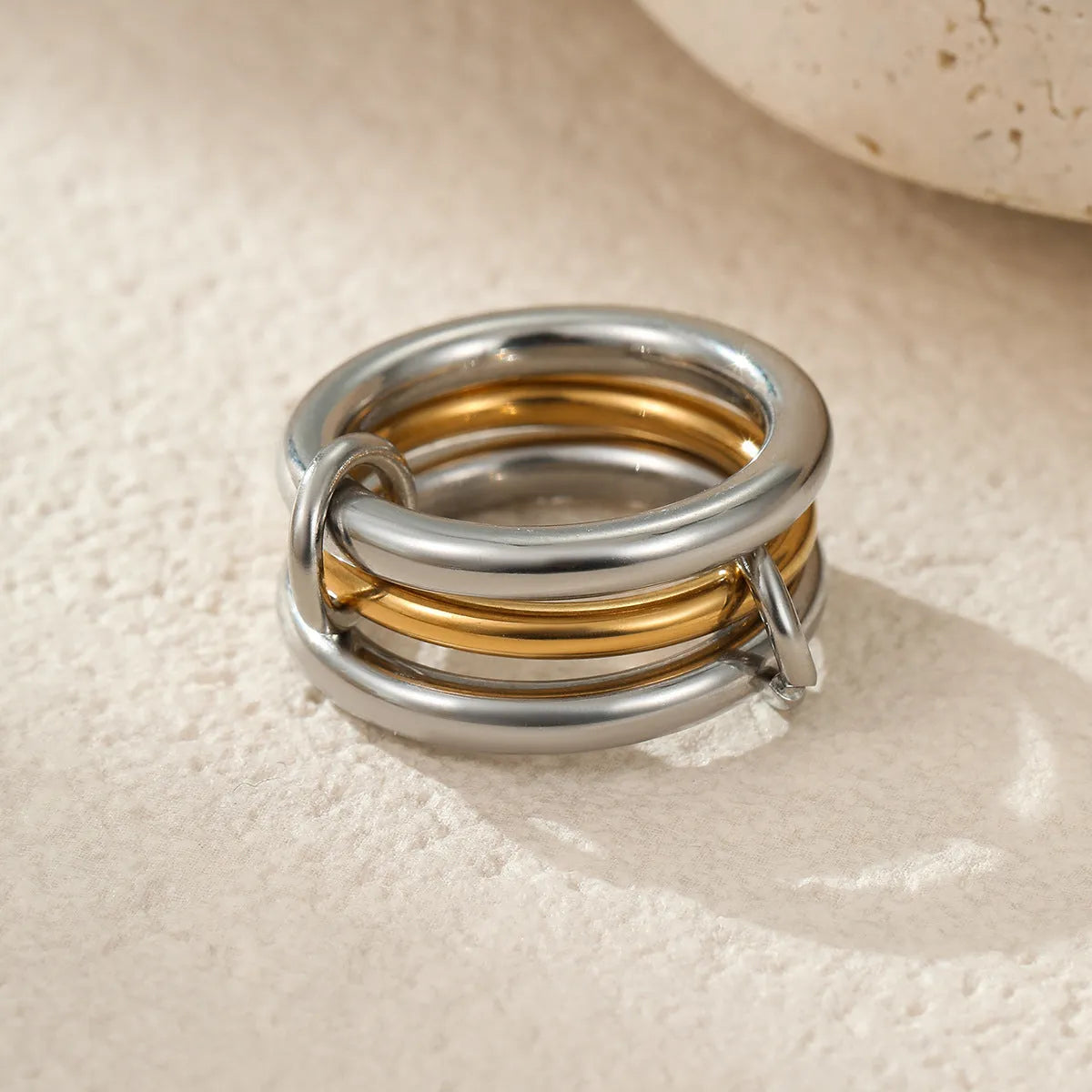 Gold plated stainless steel stacked ring set for women in three colour options