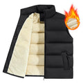 Men's striped lambswool vest in black, dark blue, or red, shown as a winter layering waistcoat.