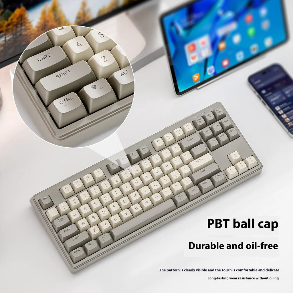 M87 wireless Bluetooth dual-mode mechanical-feel keyboard in blueberry colour with USB-C cable
