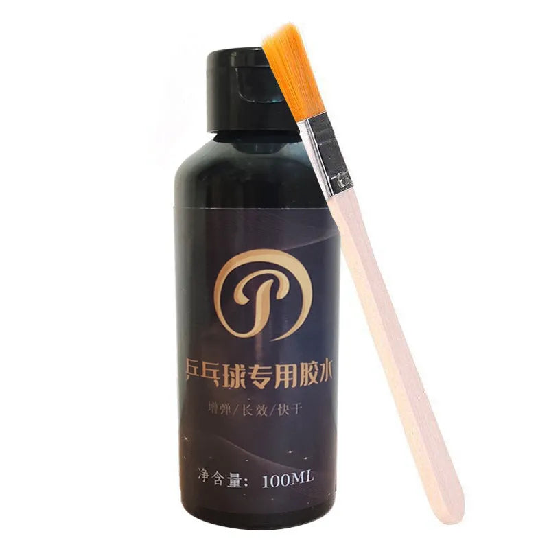 Table tennis racket cleaner kit with sponge mop, rubber cleaning agent bottle and protective film on table