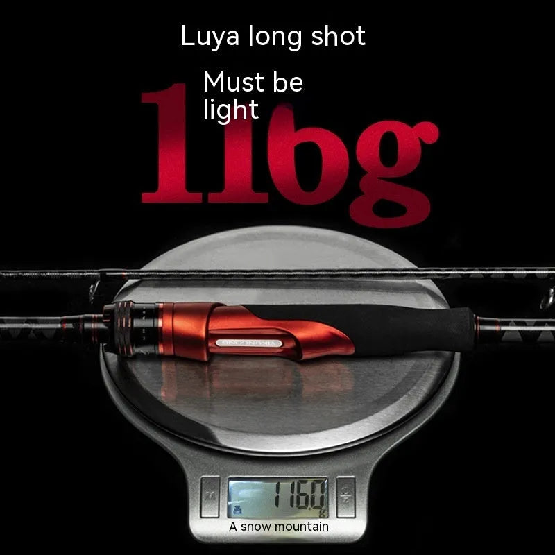 Carbon ultralight fishing rod shown in straight handle and pikestaff styles, lengths 2.1m and 2.4m
