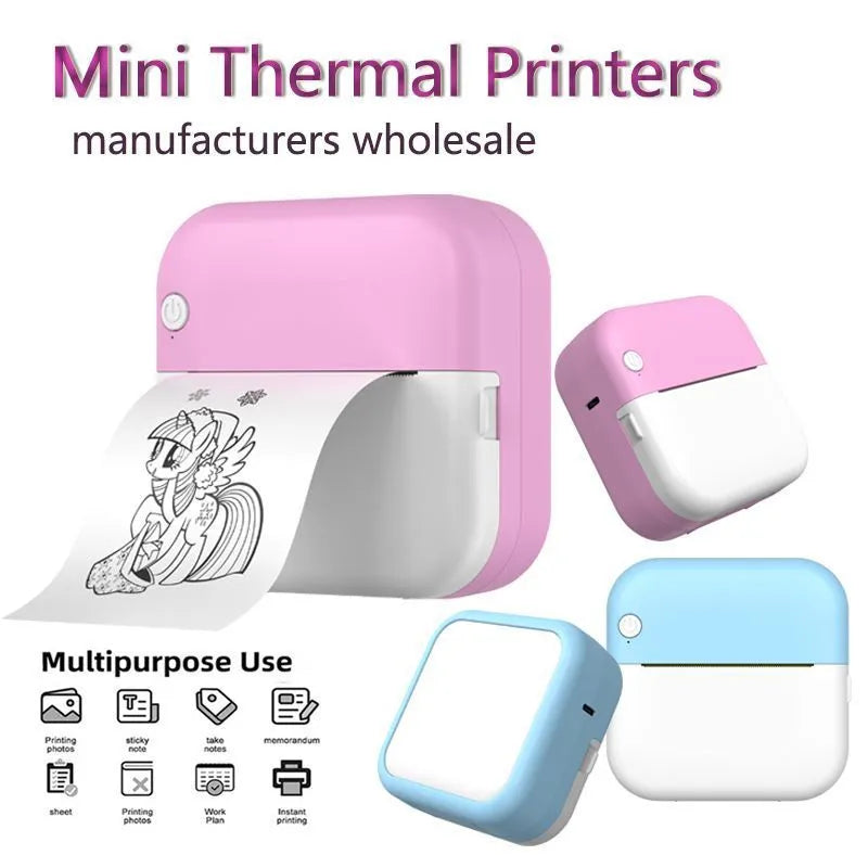 Student mini thermal label printer in blue, 12x9x4.6cm, USB interface, thermal printing paper