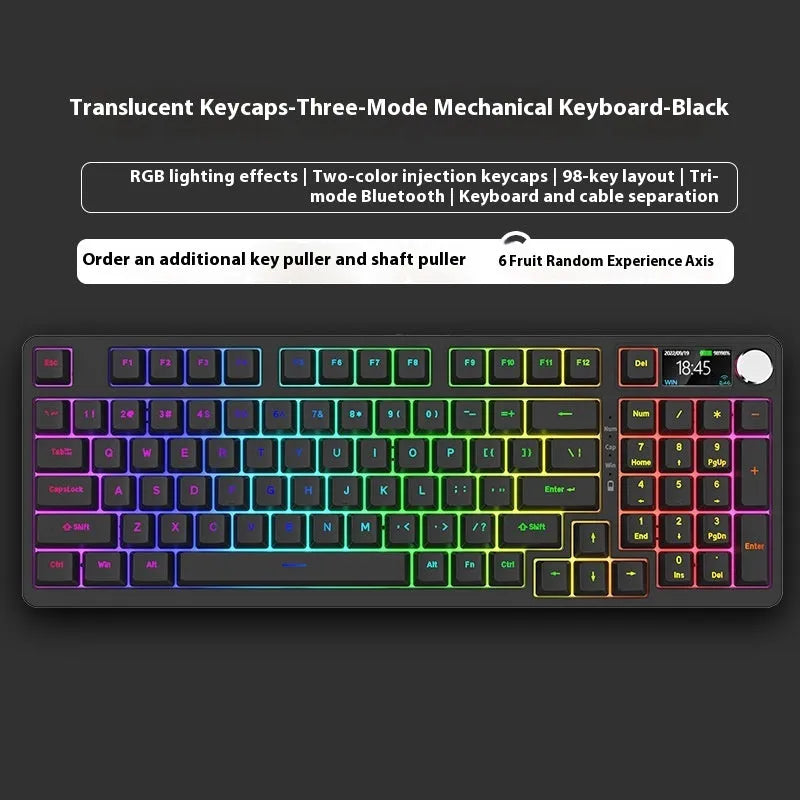98 key wireless Bluetooth mechanical keyboard kit with optional display screen and metal knob