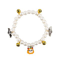 Simulated pearl necklace pet collar decoration with a pumpkin charm for Halloween.