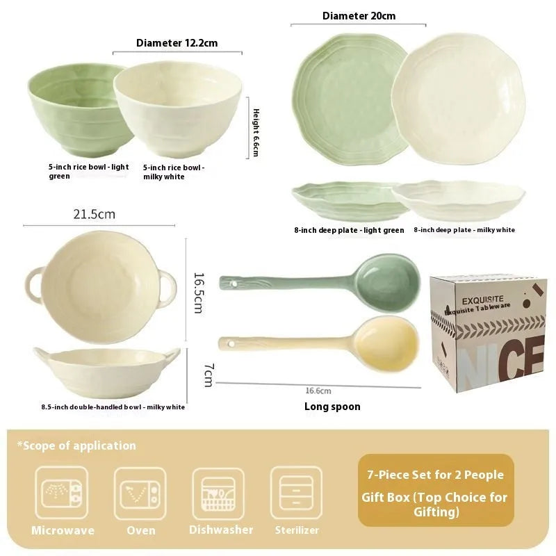 Seven-piece solid colour ceramic tableware set in a gift box, modern simplicity style.