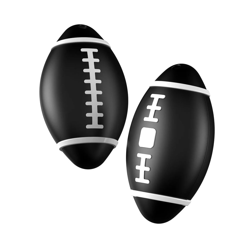 F06 Rugby anti-loss alarm device in black, brown, or green colours showing compact 31.8mm size
