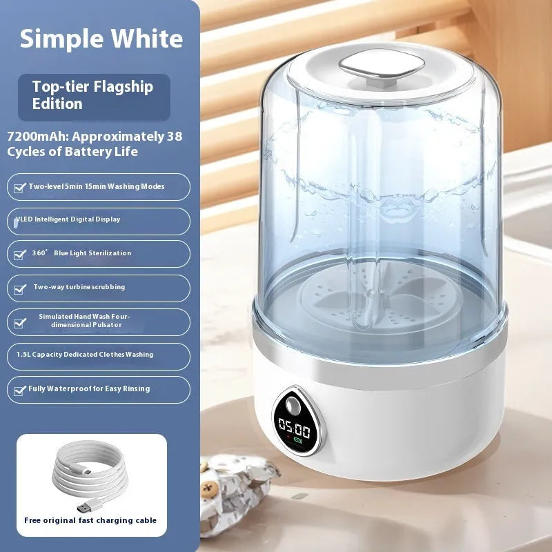 White and orange portable USB-powered mini washing machine with plastic waterproof construction