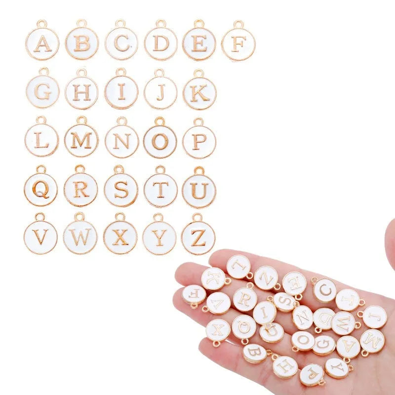 Round drop oil English letter alloy pendant set in multiple colours for DIY jewellery making
